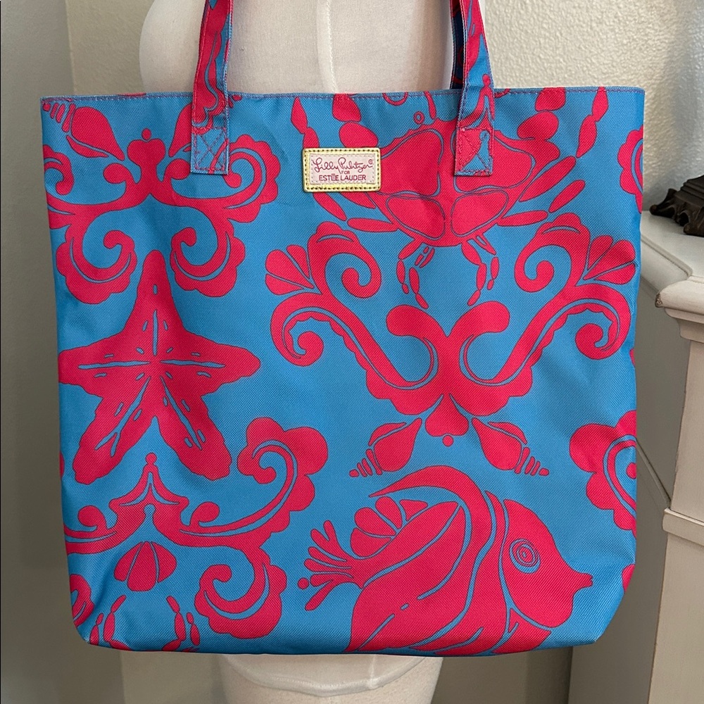Lilly Pulitzer For Estee Lauder Tote Bag Blue Red - Picture 3 of 11
